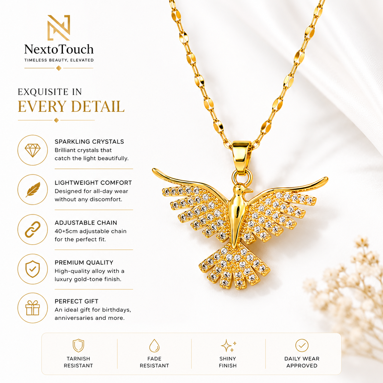 Golden Phoenix Crystal Necklace
