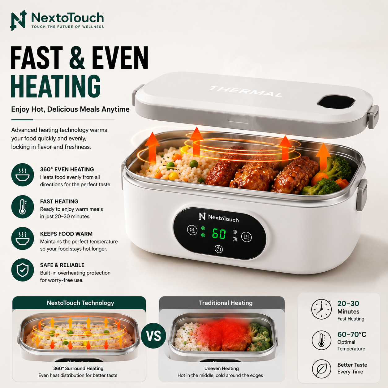 Portable Electric Heated Lunch Box | Stainless Steel Food Warmer