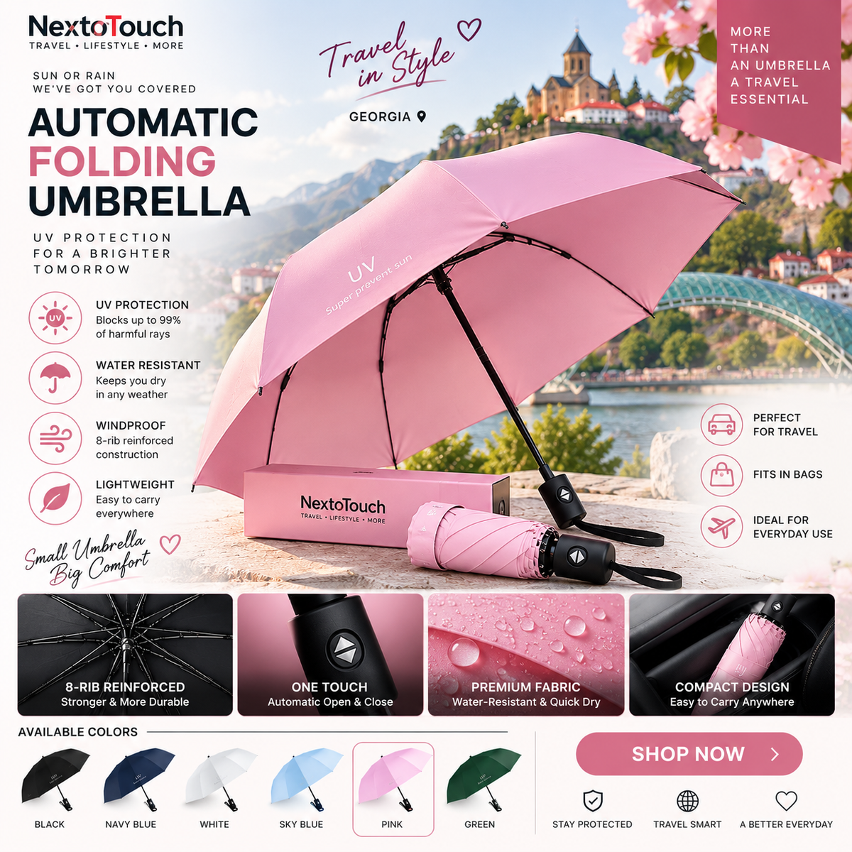 Automatic UV Protection Folding Umbrella – Windproof & Compact