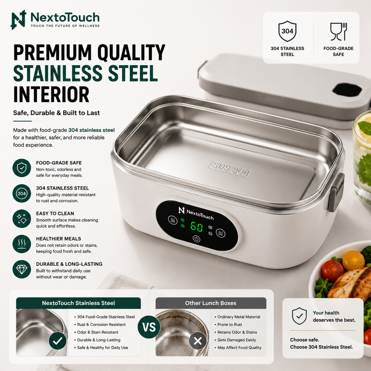 Portable Electric Heated Lunch Box | Stainless Steel Food Warmer