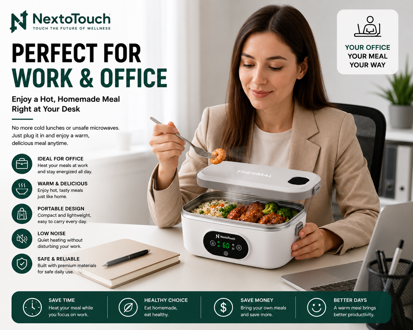 Portable Electric Heated Lunch Box | Stainless Steel Food Warmer