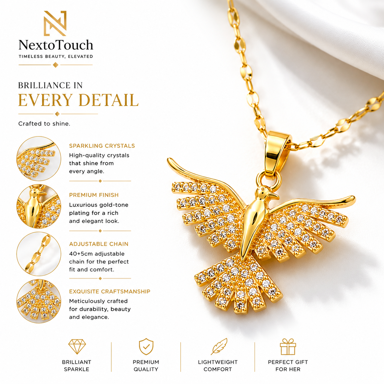 Golden Phoenix Crystal Necklace