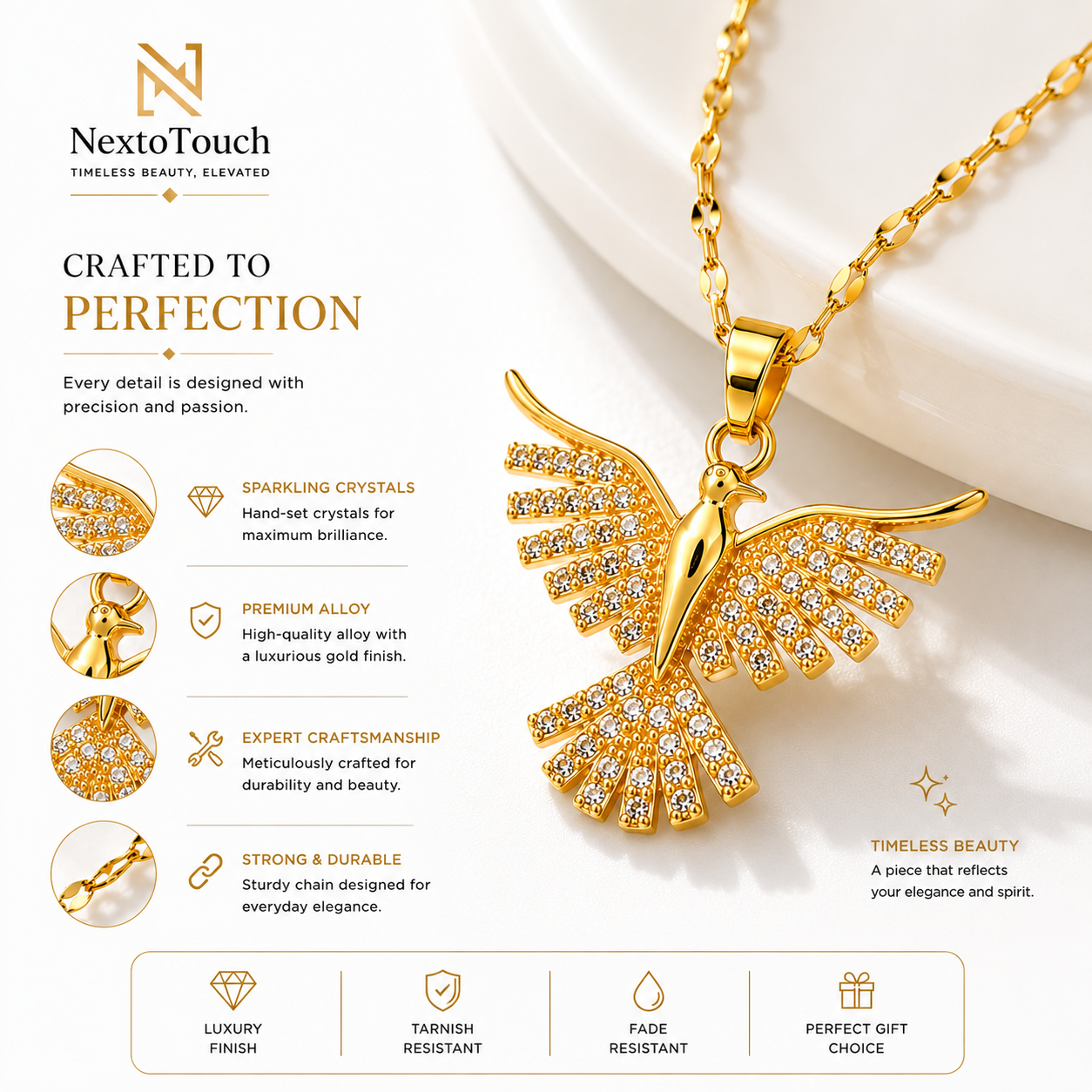 Golden Phoenix Crystal Necklace