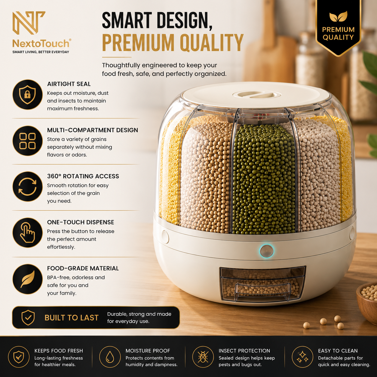 NextoTouch™ Multi-Compartment Airtight Grain Storage Container