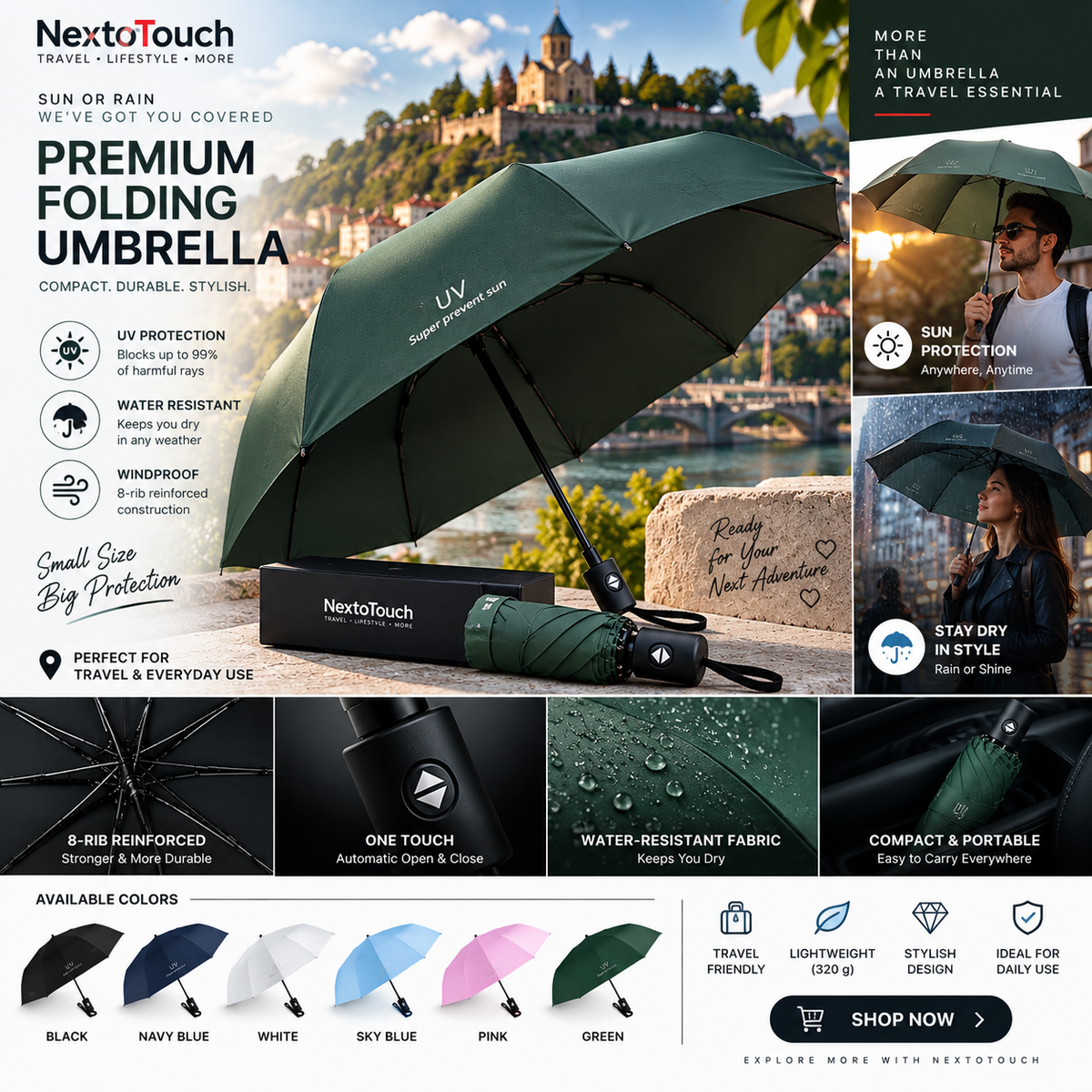 Automatic UV Protection Folding Umbrella – Windproof & Compact