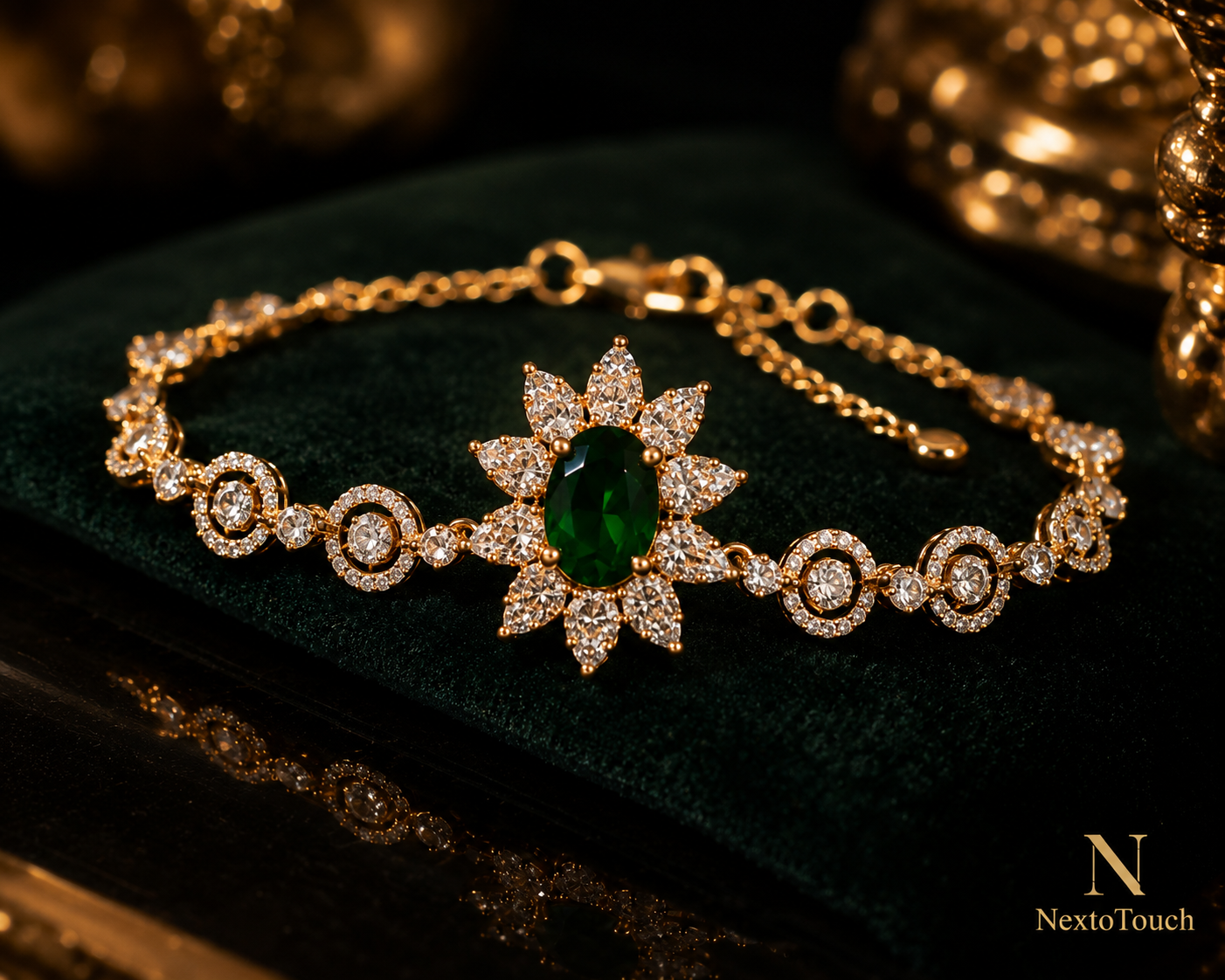 Luxury Emerald Sunflower Jewelry Set – 18K Gold Plated | 5-Piece Bridal Collection