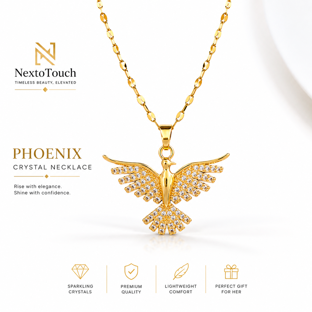 Golden Phoenix Crystal Necklace