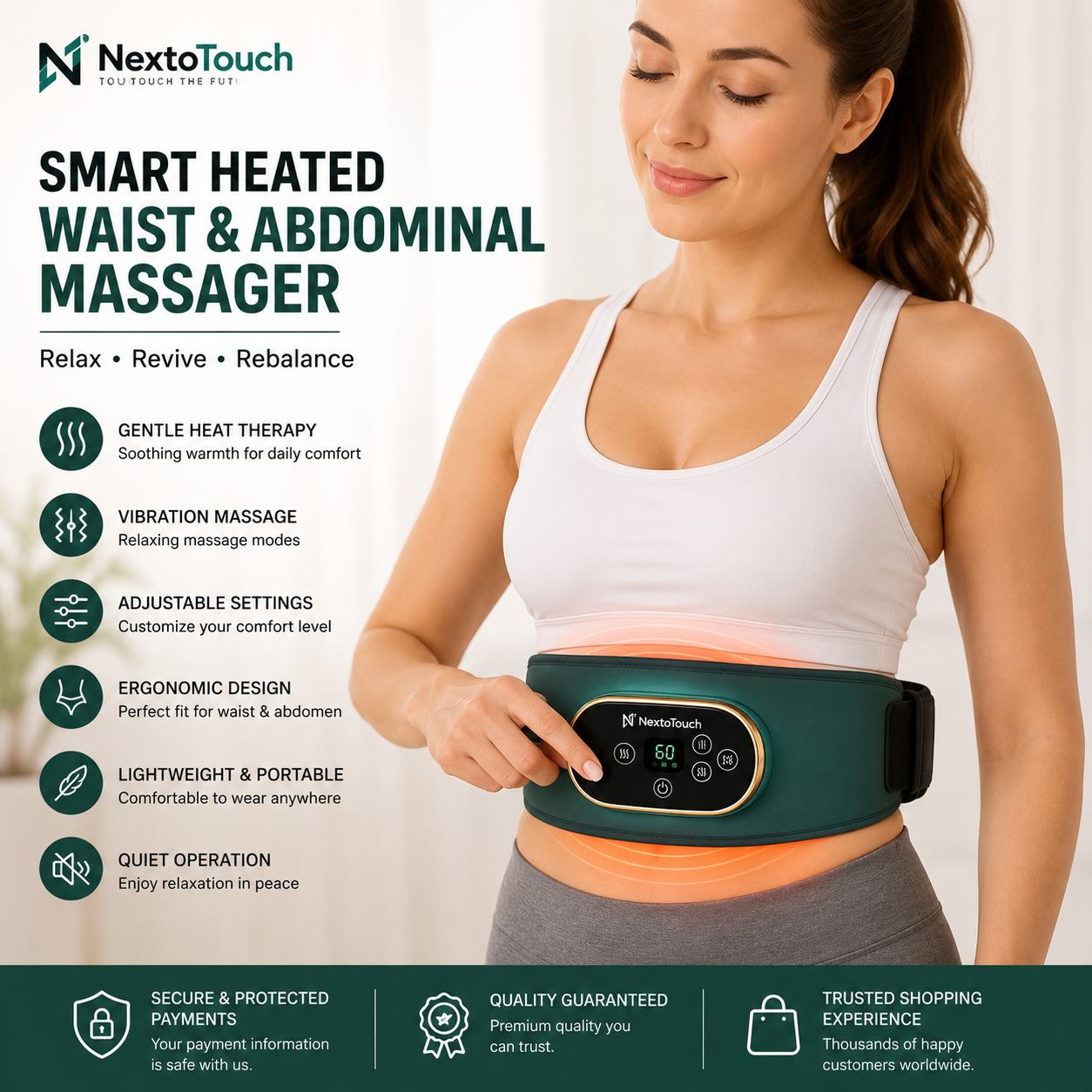 Smart Heated Waist & Abdominal Massager | Heat & Vibration Therapy Belt