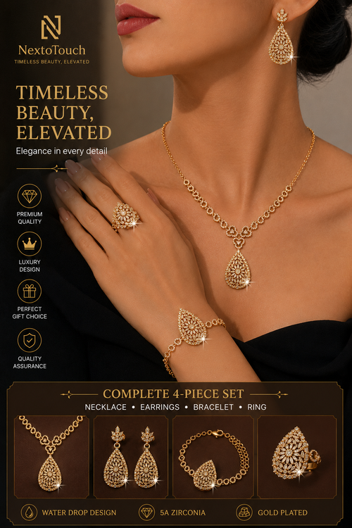 Luxury 5-Piece Water Drop Bridal Jewelry Set – 18K Gold Plated
