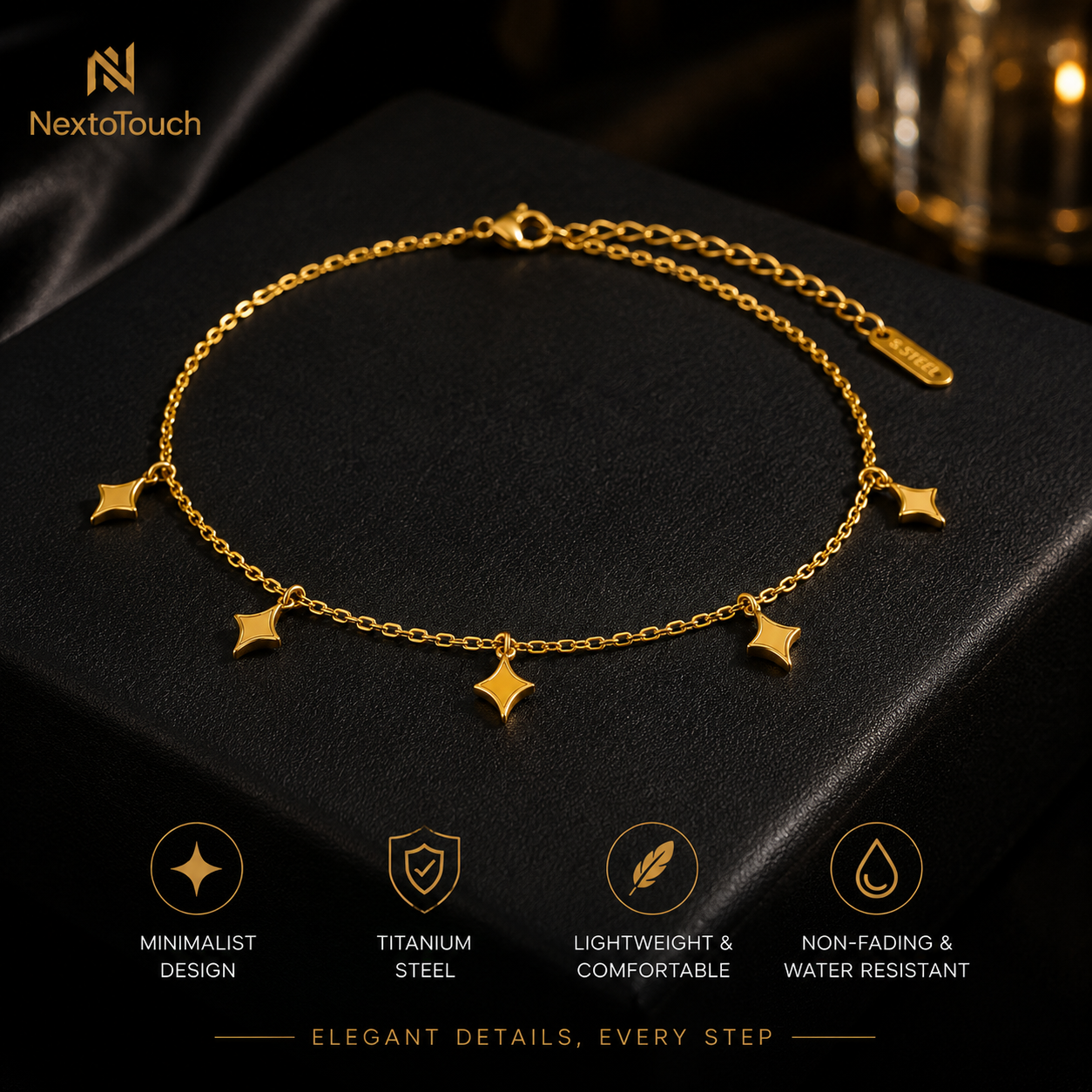 Minimalist Gold Star Anklet | Titanium Steel