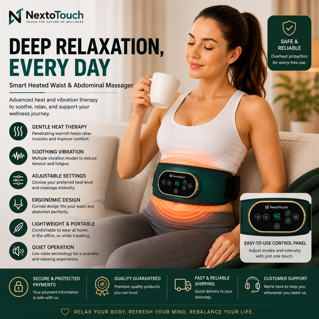 Smart Heated Waist & Abdominal Massager | Heat & Vibration Therapy Belt