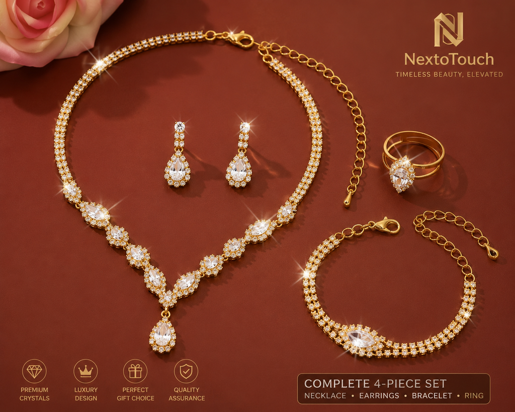 Luxury Crystal Jewelry Set | 4-Piece Gold Collection