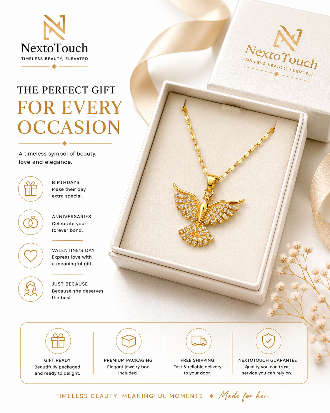 Golden Phoenix Crystal Necklace