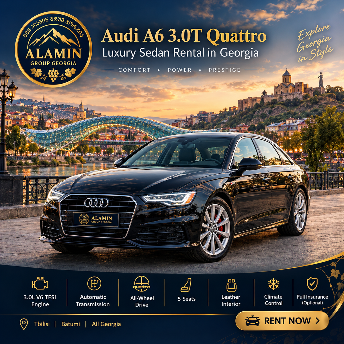 Audi A6 3.0T Quattro – Luxury Sedan Rental in Georgia
