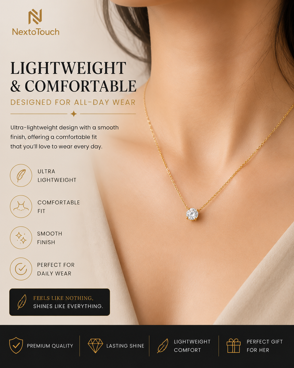 Minimalist Solitaire Crystal Necklace | Gold Titanium Steel