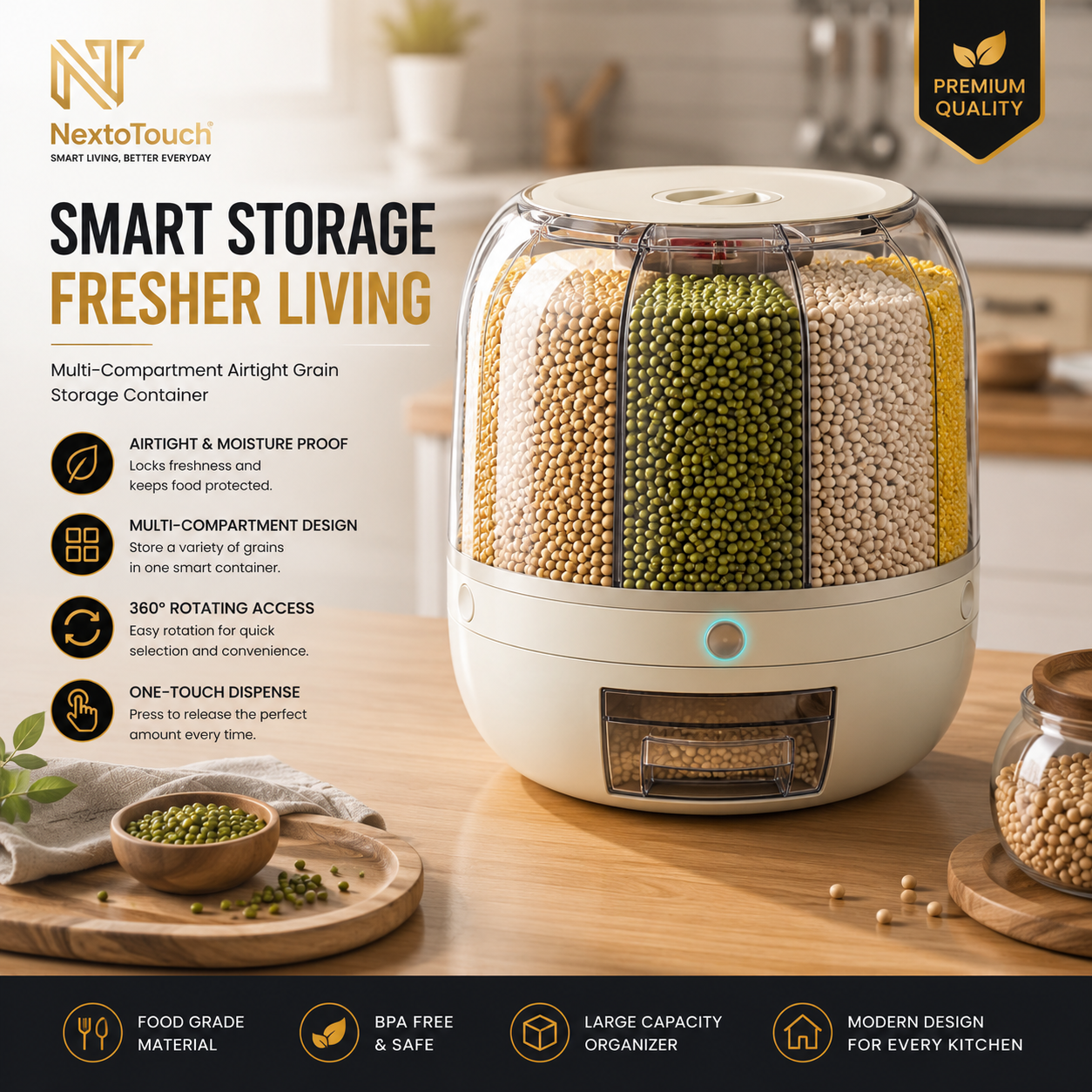 NextoTouch™ Multi-Compartment Airtight Grain Storage Container