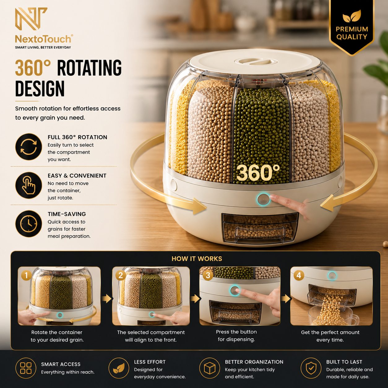 NextoTouch™ Multi-Compartment Airtight Grain Storage Container