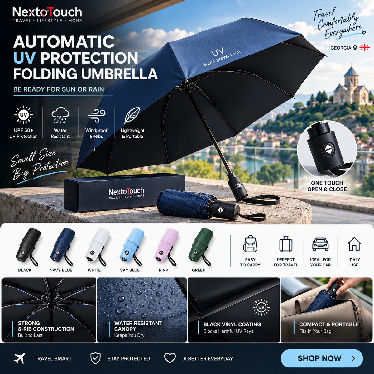 Automatic UV Protection Folding Umbrella – Windproof & Compact