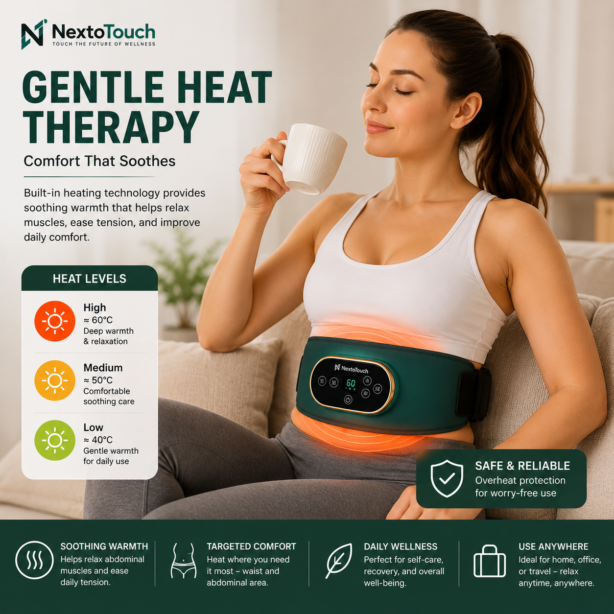 Smart Heated Waist & Abdominal Massager | Heat & Vibration Therapy Belt