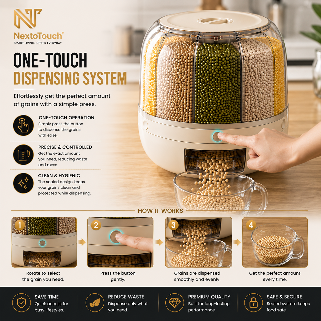 NextoTouch™ Multi-Compartment Airtight Grain Storage Container