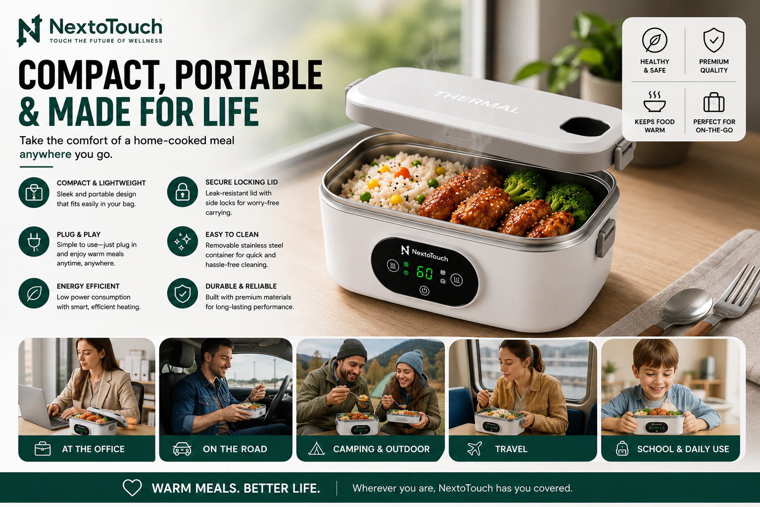 Portable Electric Heated Lunch Box | Stainless Steel Food Warmer