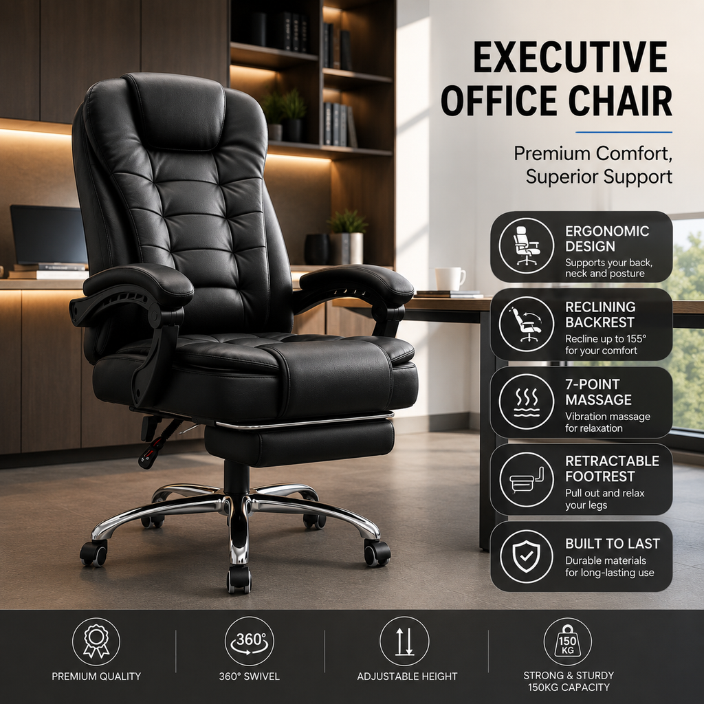Luxury Executive Massage Office Chair with Footrest & Recline
