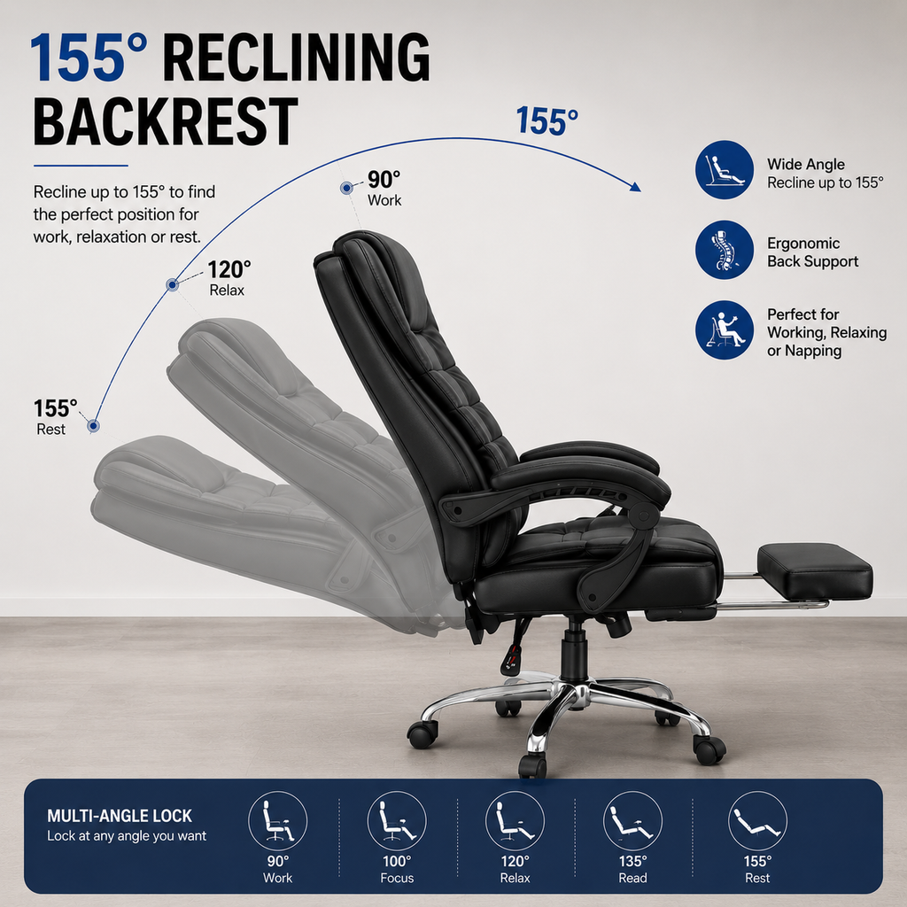Luxury Executive Massage Office Chair with Footrest & Recline