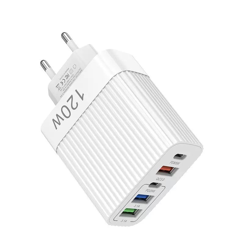 120W Multi-Port Fast Charger | 5-Port USB & USB-C PD Wall Charger (EU Plug)