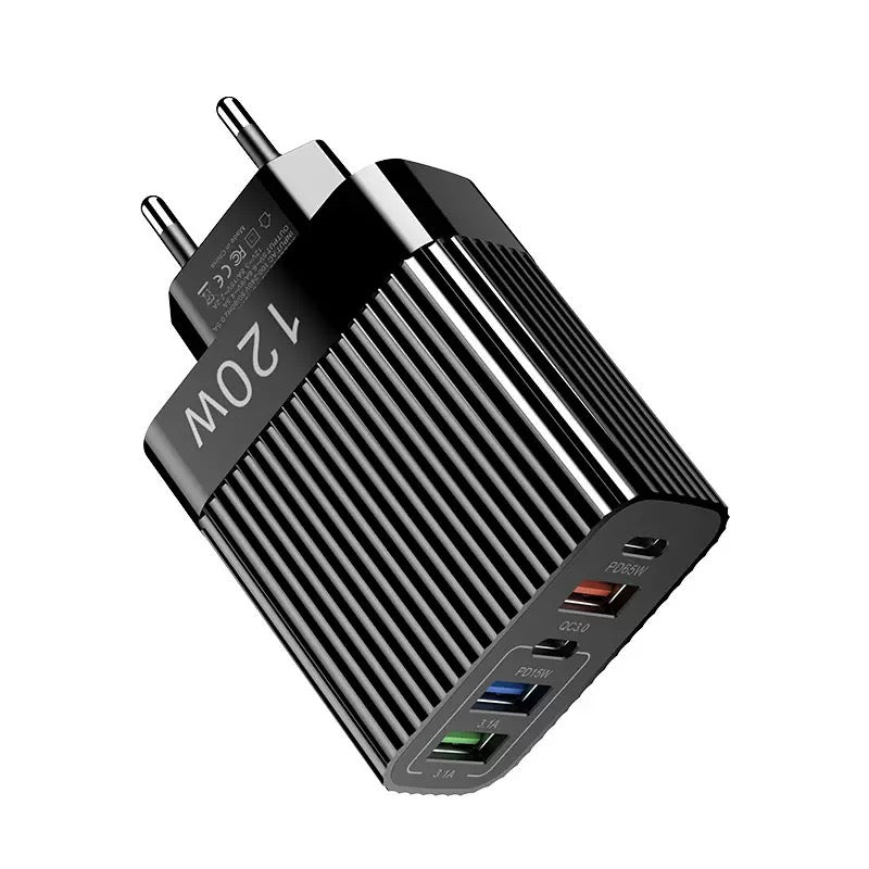 120W Multi-Port Fast Charger | 5-Port USB & USB-C PD Wall Charger (EU Plug)