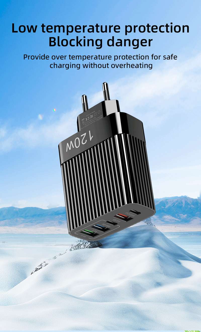 120W Multi-Port Fast Charger | 5-Port USB & USB-C PD Wall Charger (EU Plug)