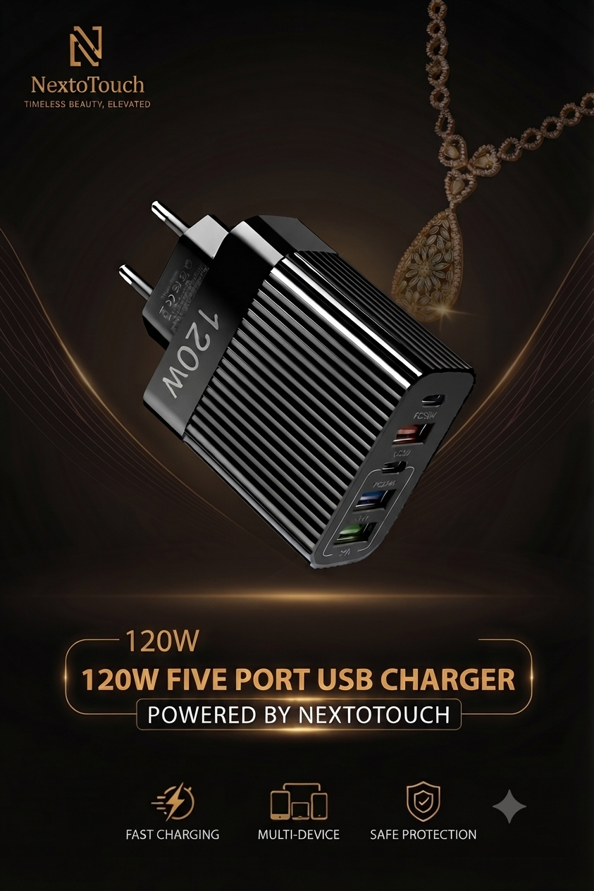 120W Multi-Port Fast Charger | 5-Port USB & USB-C PD Wall Charger (EU Plug)