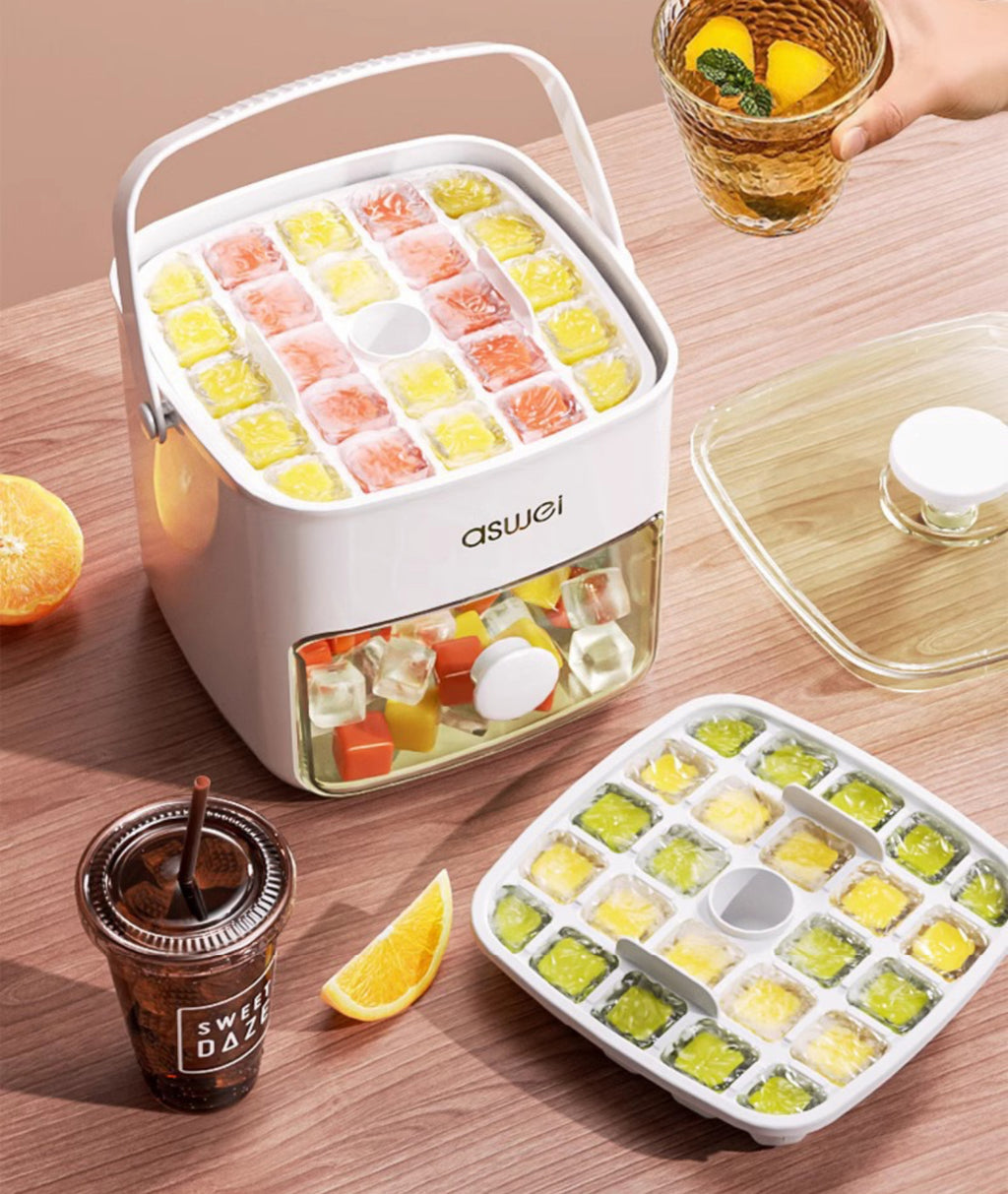 Smart Press-Type Ice Cube Maker & Dispenser with Storage Bin