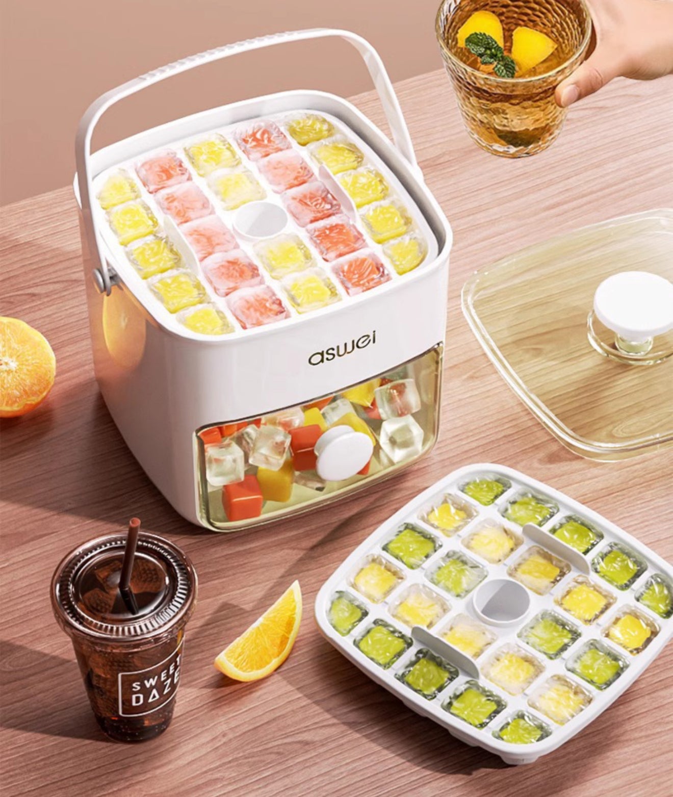 Smart Press-Type Ice Cube Maker & Dispenser with Storage Bin
