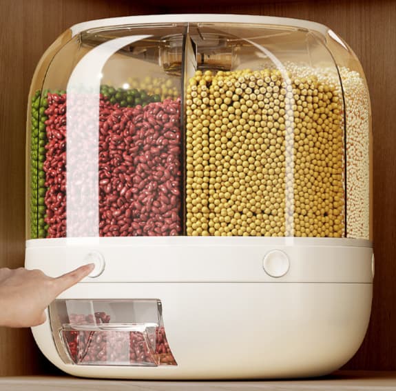 Multi-Compartment Airtight Rice Storage Container | Moisture & Insect-Proof Grain Dispenser | Modern Kitchen Food Organizer