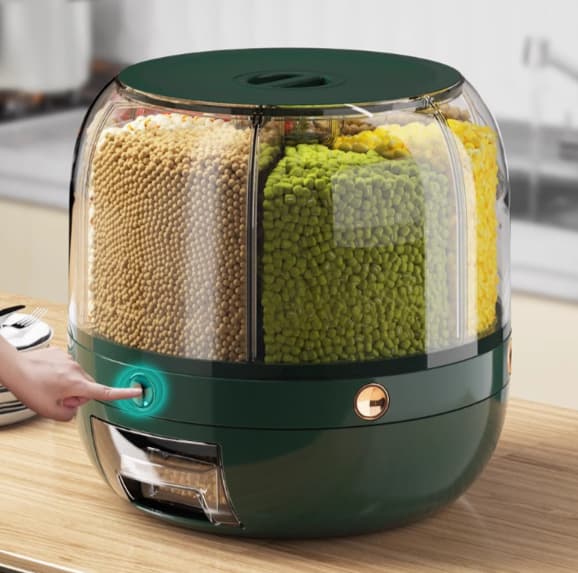 Multi-Compartment Airtight Rice Storage Container | Moisture & Insect-Proof Grain Dispenser | Modern Kitchen Food Organizer