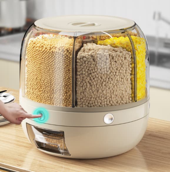 Multi-Compartment Airtight Rice Storage Container | Moisture & Insect-Proof Grain Dispenser | Modern Kitchen Food Organizer